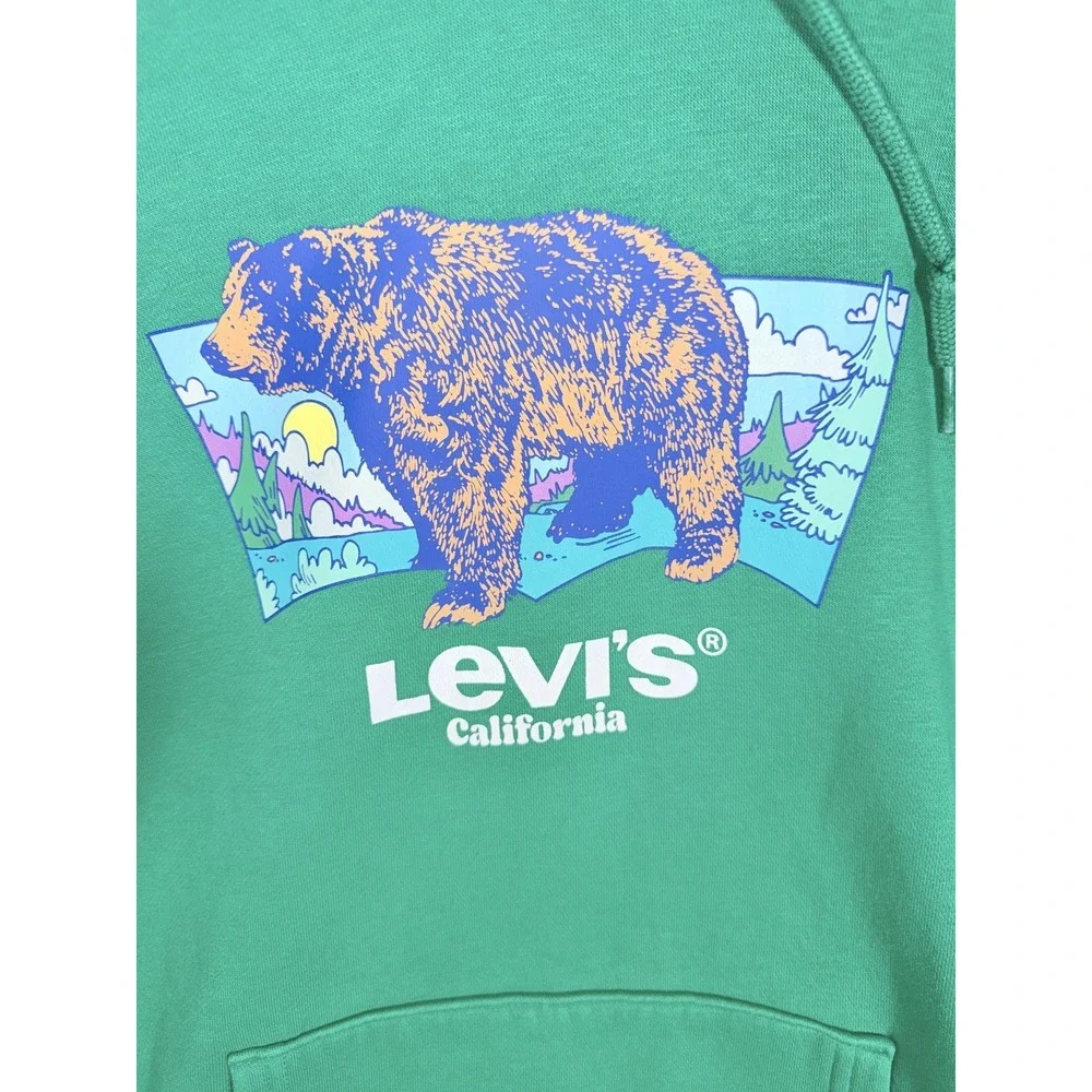 Levi's Mens L Green California Bear Graphic Hoodie Pullover Cotton Blend
